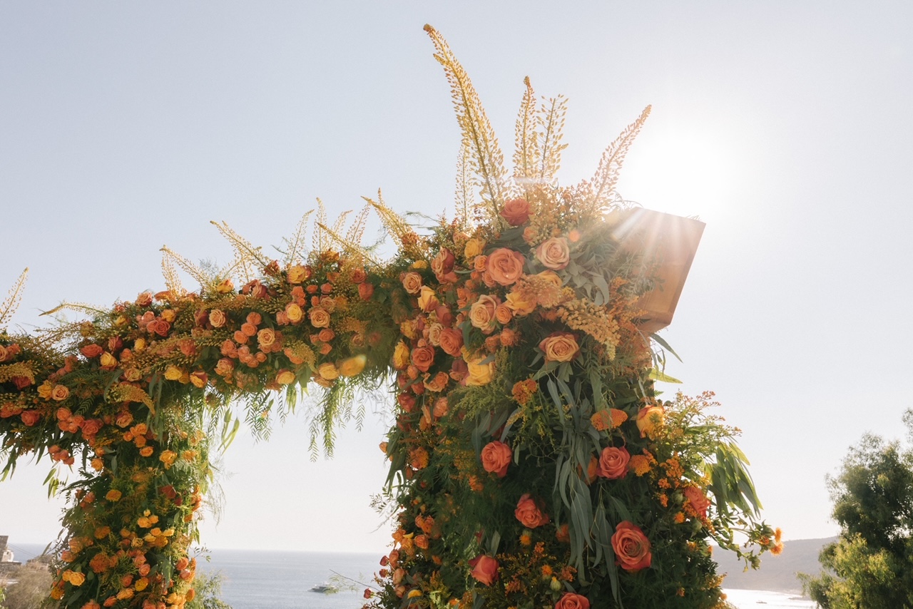 Floral arch at sunset